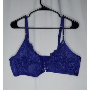 Savage X Fenty Lace Bra 34C Blue Unlined Sheer Wireless 3-Hook Adjustable